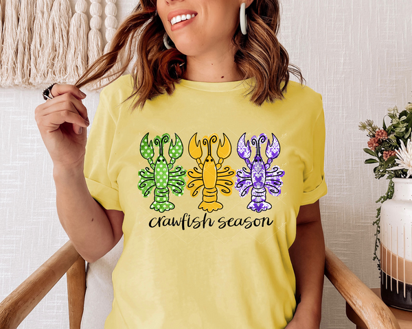 Crawfish season (three crawfish, green, yellow, purple, three designs) 1302 DTF TRANSFER