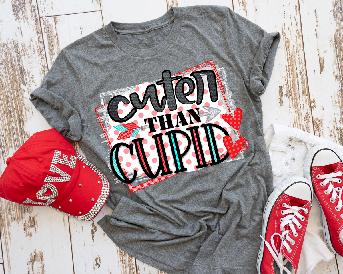 Cuter Than Cupid Retangle with red hearts DTF TRANSFER