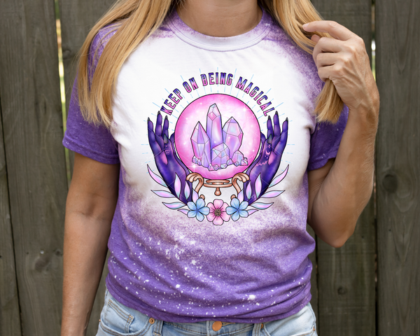 Keep On Being Magical (purple hands, pink crystals, crystal ball, flowers) 1431 DTF TRANSFER