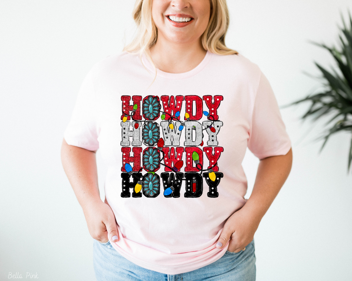 Howdy Howdy Howdy Howdy (Black Red Silver Font) 112449 DTF TRANSFER
