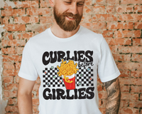 Curlies before girlies (curly fries, black & white checkers, colored stars) 1313 DTF TRANSFER