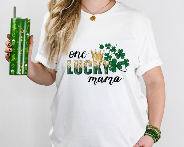 One Lucky Mama (gold crown, St. Patrick clovers, gold glitter) 8866 DTF Transfer