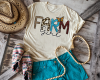 Farm Girl (block lettering with earth tone textures, black handwriting lettering) 2366 DTF TRANSFER