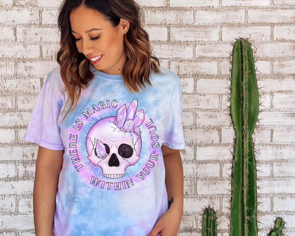 There Is Magic Within Your Soul (skull with crystals, purple, pink pastel colors) 1435 DTF TRANSFER