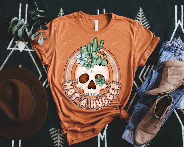 Not A Hugger (skull with cactus and flowers, rainbow arch, earthtone colors) 1436 DTF TRANSFER