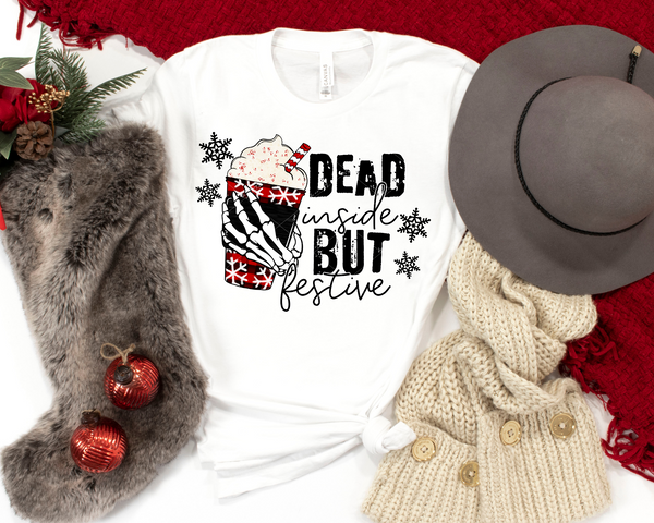 Dead inside but festive (skeleton hand, whip and coffee travel cup) 8752 DTF TRANSFER