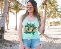 Feelin' Beachy (seashell, waves, palm tree, sea green lettering) 8927 DTF Transfer