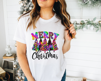 Merry Christmas Bright Rainbow Leopard Trees 8626 DTF TRANSFER