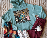 Farm Life Is The Best Life (wooden fence, turquoise tractor, chicken, pig and butterfly, black cute lettering) 2368 DTF TRANSFER