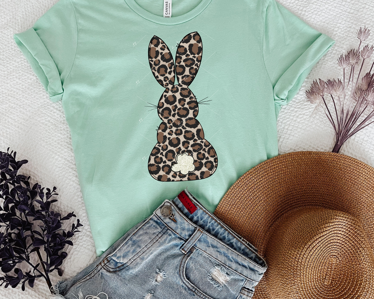 Leopard Easter bunny back with glitter tail 1671 DTF TRANSFER