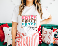 Merry Christmas Retro Stacked Pink Leopard Blue Font 1047 DTF TRANSFER