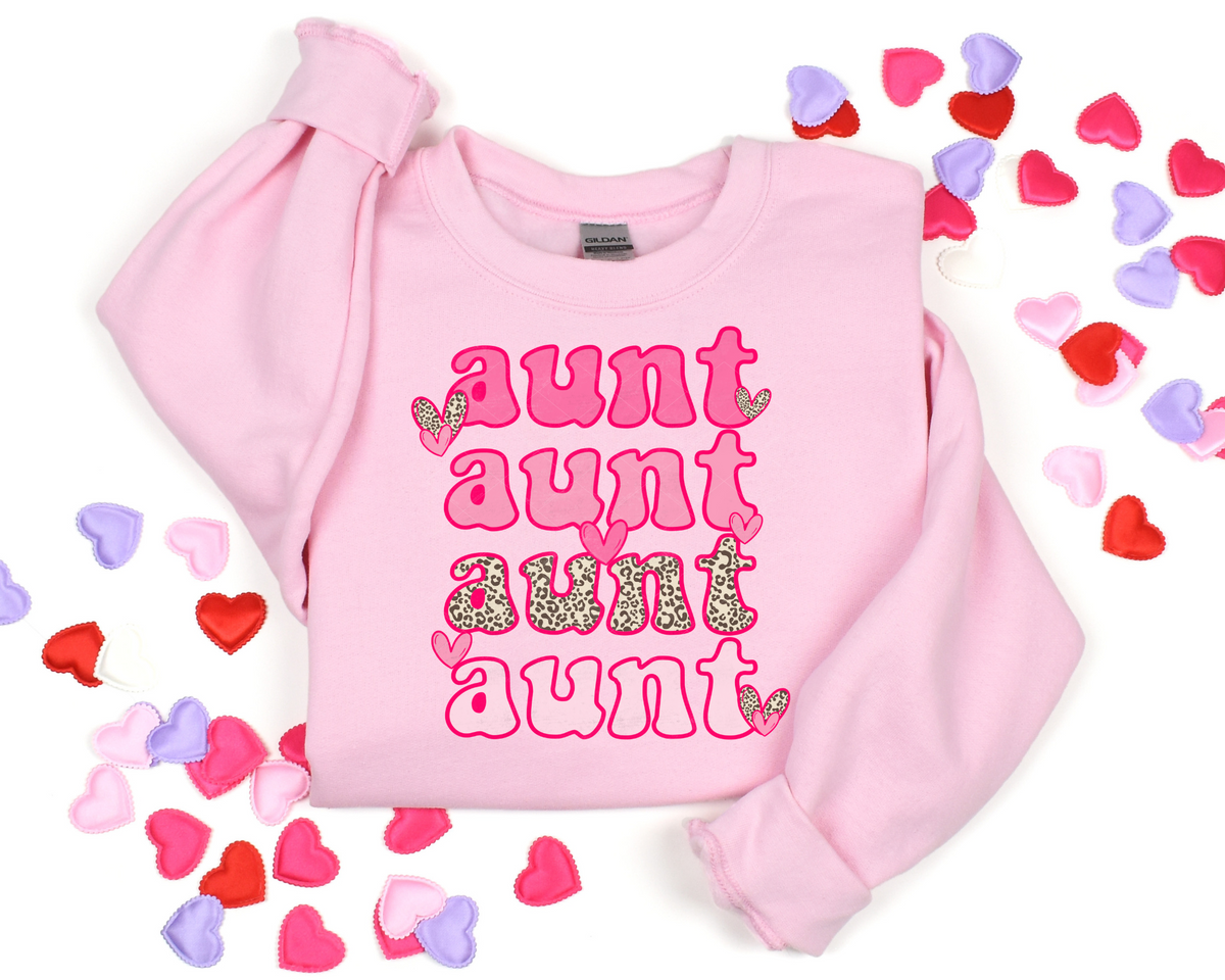 Aunt Stacked Valentines Pink Leopard 256 DTF TRANSFER