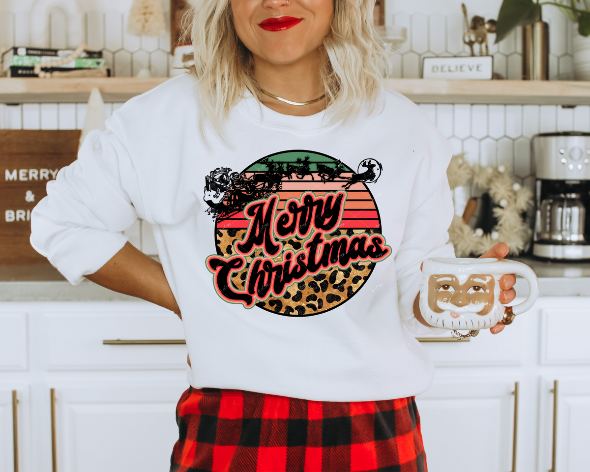 Merry Christmas (Santa with cowboy hat retro, rope, cow print background) DTF TRANSFER