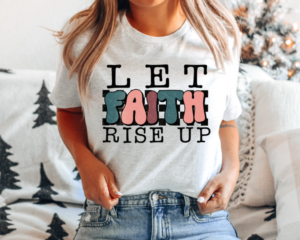 Let Faith Rise Up Retro Checkered Pink Green DTF TRANSFER