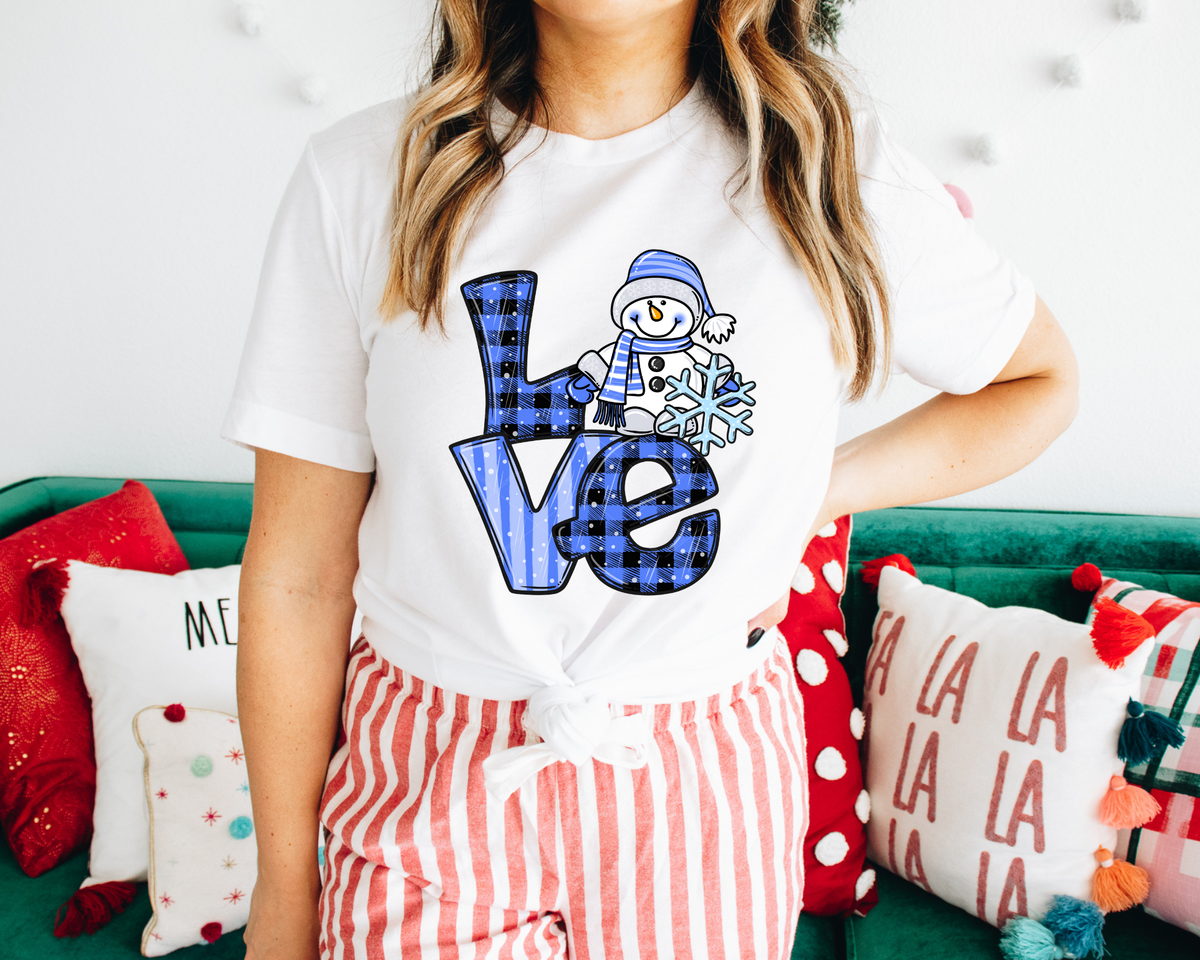 Love With Blue Plaid Snowman 8625 DTF TRANSFER