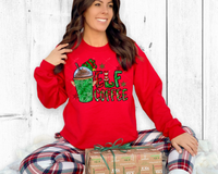 Elf Coffee (coffee cup with elf ears and hat, Christmas color elf lettering) 1371 DTF TRANSFER