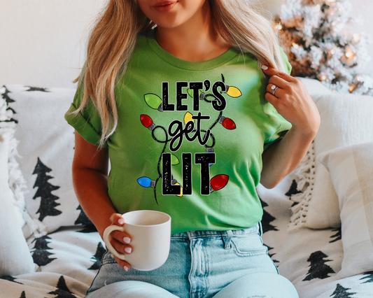 Lets Get Lit Christmas Lights Black Font 8484 DTF TRANSFER