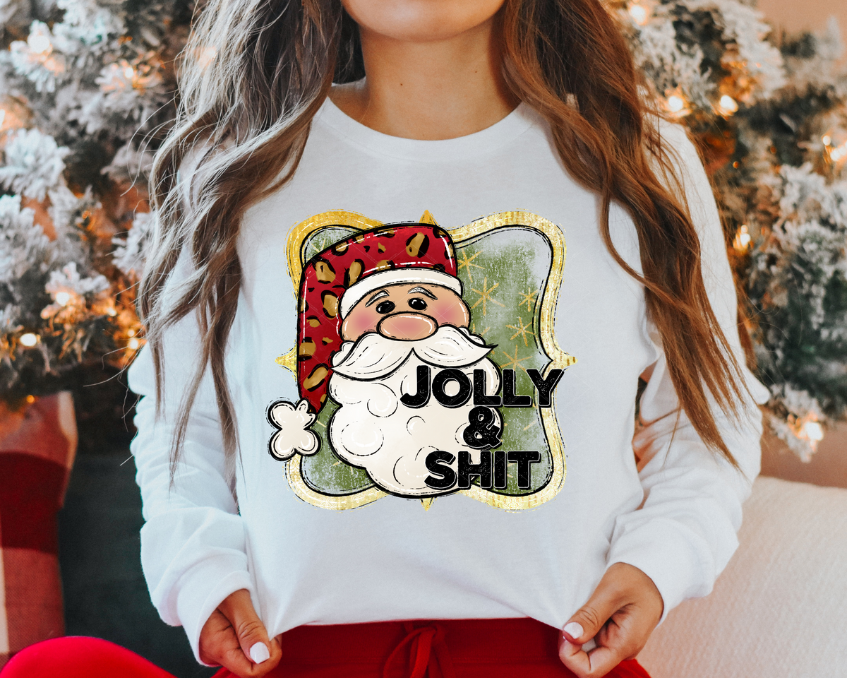 Jolly And Shit Santa Christmas Green and Gold Background 112250 DTF TRANSFER