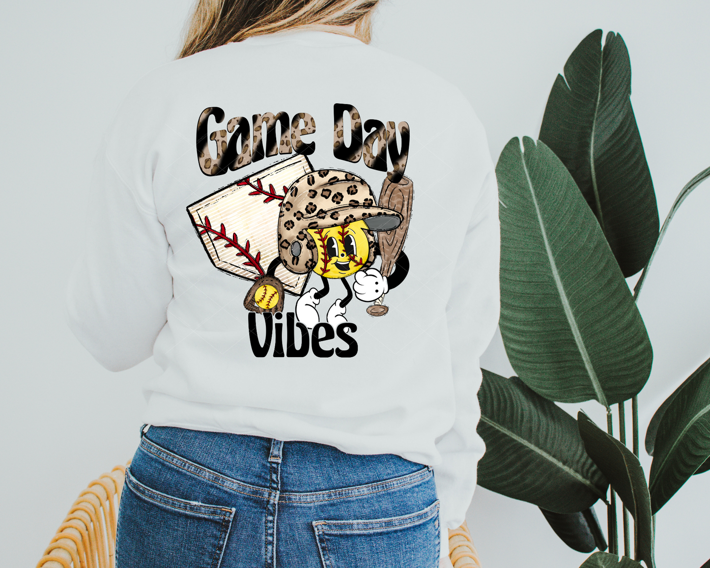 Game Day Vibes Softball Guy Leopard Baseball Cap (Black Leopard Font) 089 DTF TRANSFER