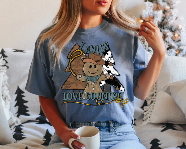 Ladies Love Country Boys Western Trees Cowboy Gingerbread Man 1102 DTF TRANSFER