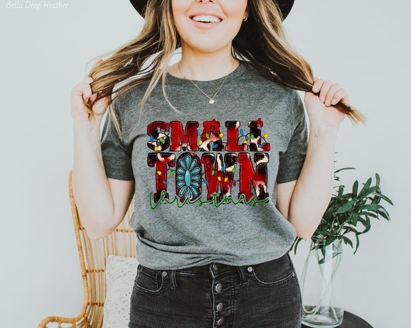 Small Town Christmas (Red Cow Print Green Font) 5127 DTF TRANSFER