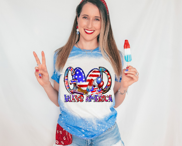 God Bless America (patriotic elements, red, white, & blue) 8943 DTF Transfer