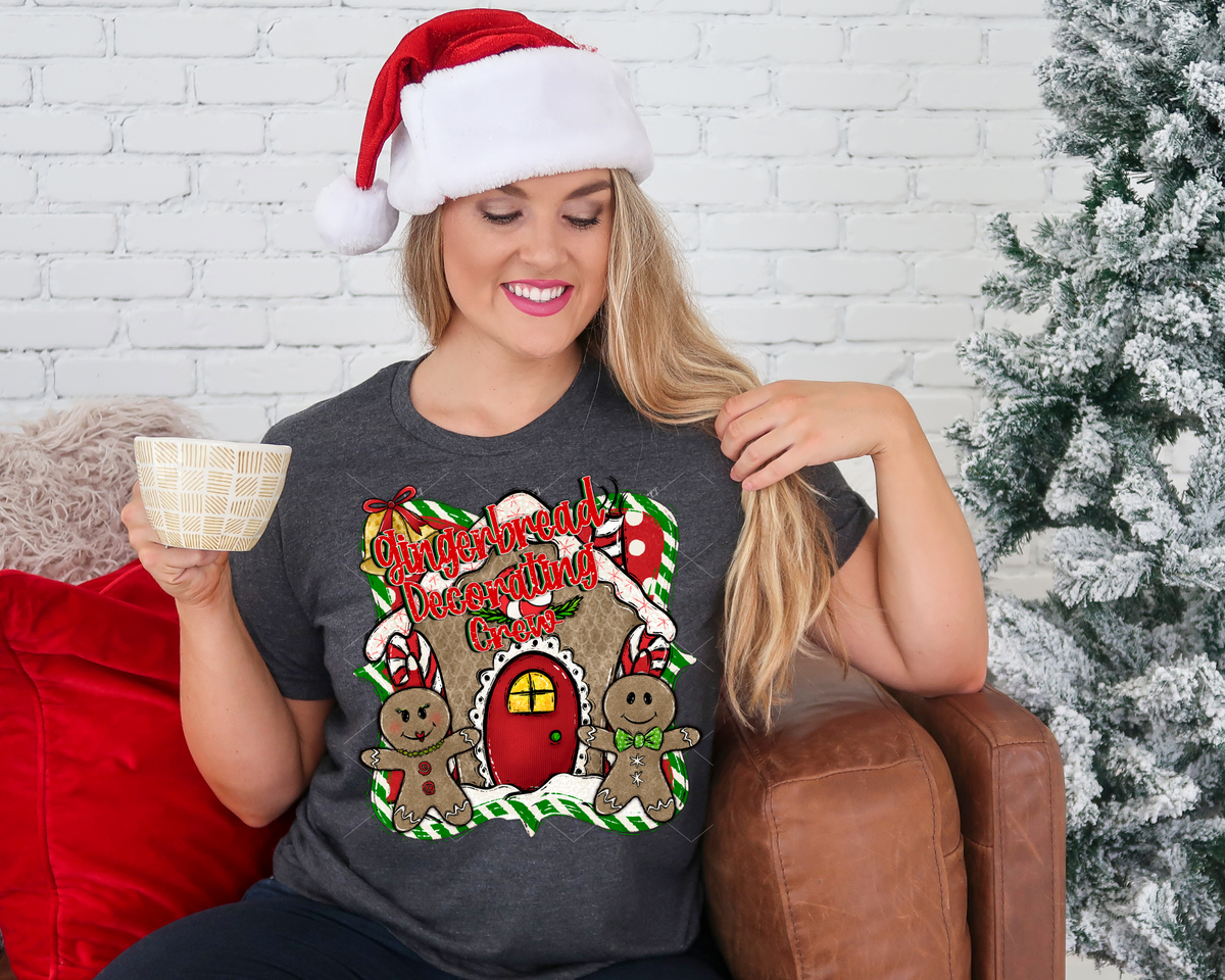 Gingerbread Decorating Crew (gingerbread house, gb men and candy canes) 1436 DTF TRANSFER