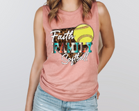 Faith Family Softball ( yellow with red stitch softball western) 1378 DTF TRANSFER