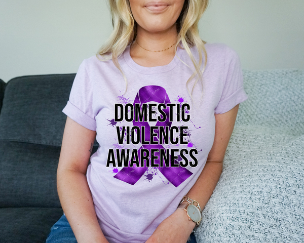 Domestic Violence Awareness (large purple ribbon and black block lettering) 1362 DTF TRANSFER