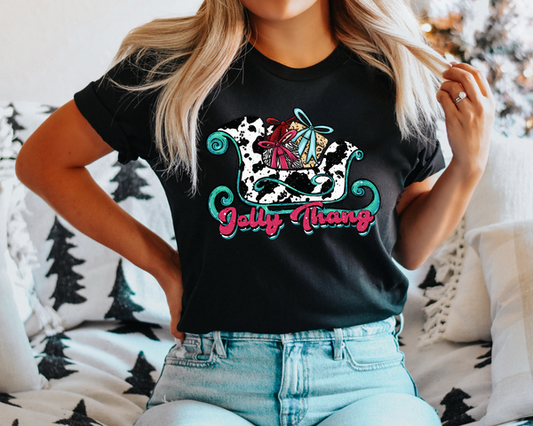 Jolly Thang Christmas Sled Cow Print Leopard and Zebra Gifts DTF TRANSFER