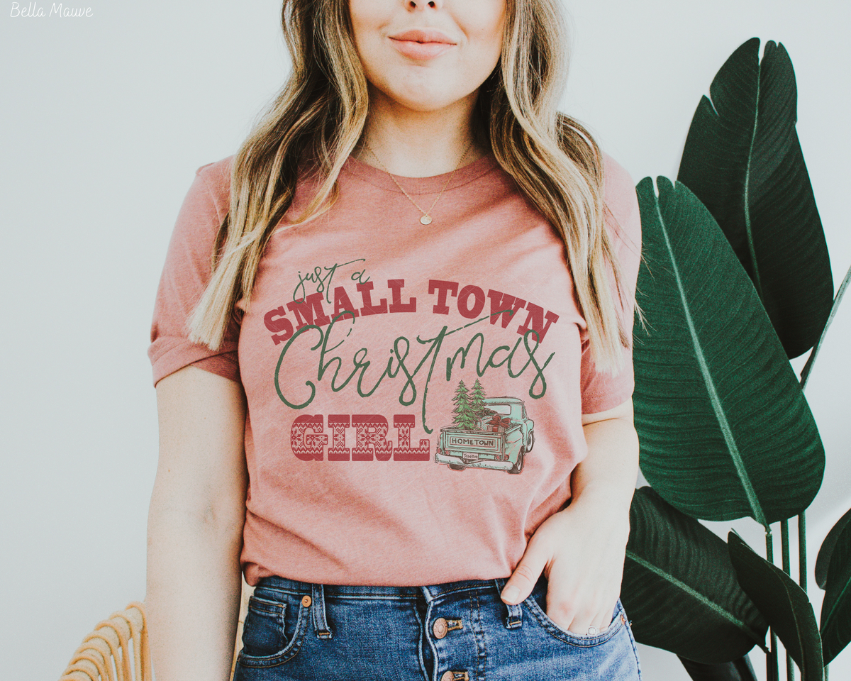 Just A Small Town Christmas Girl Truck (Green Red Font) 1638 DTF TRANSFER