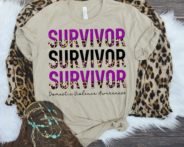 Survivor Survivor Survivor Domestic Violence Awareness (purple/black with leopard lettering) 1363 DTF TRANSFER