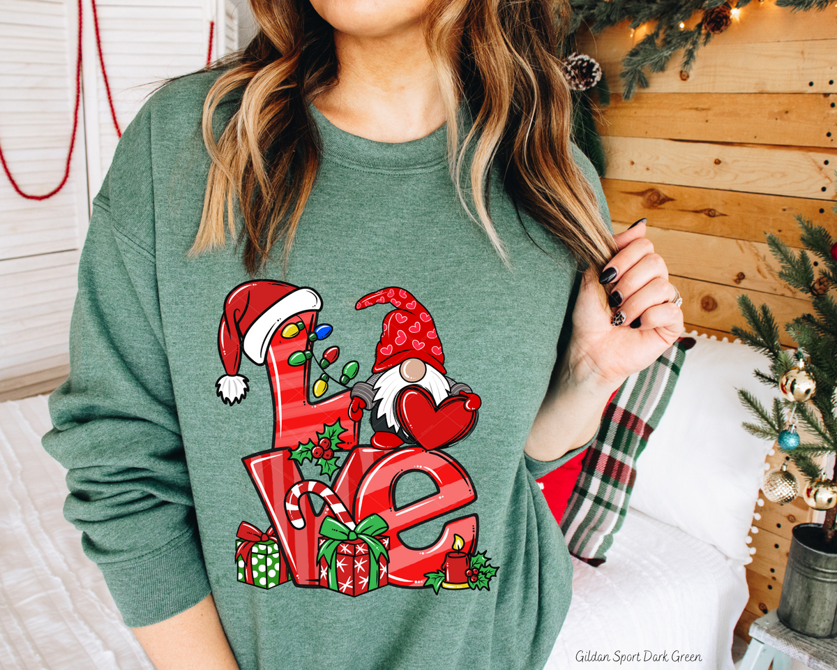 Love Gnome Santa Hat Red Font 8647 DTF TRANSFER