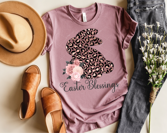 Easter Blessings (bunny leopard print, pink rose floral) 1365 DTF TRANSFER