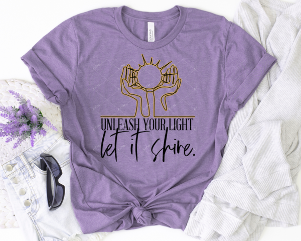 Unleash you light Let it shine (hands holding sun) 1875 DTF TRANSFER