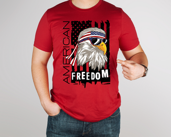 American Freedom (eagle with flag headband and sunglasses, black flag background) 1214 DTF TRANSFER