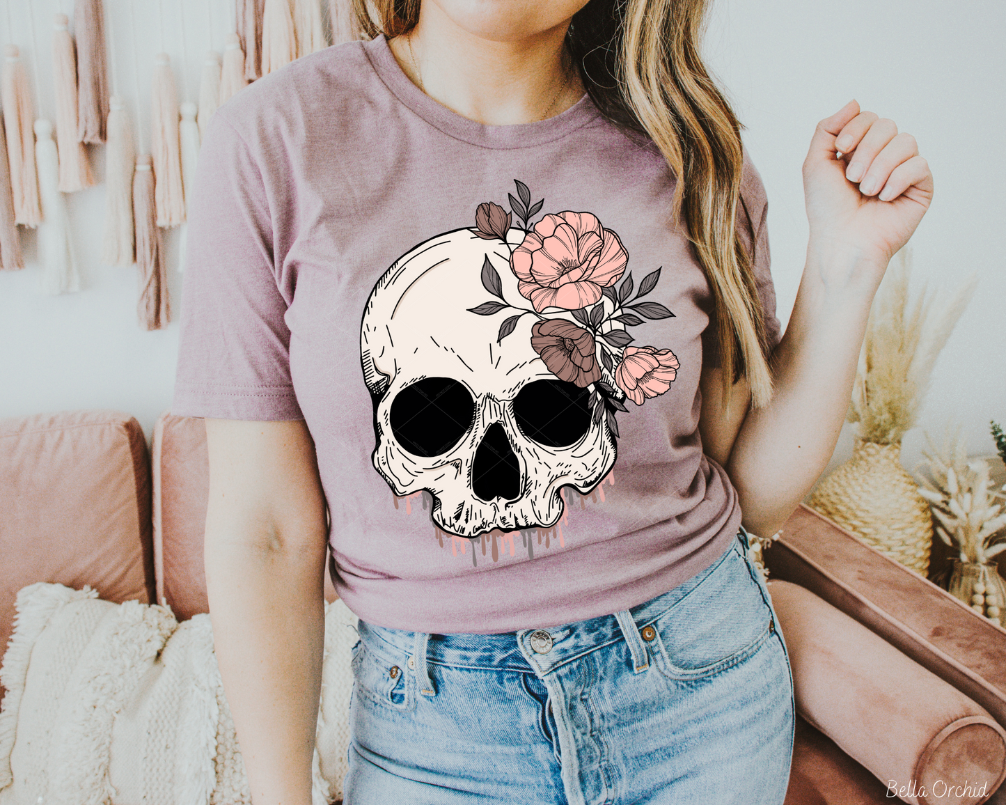 Skeleton Pink Rose (No Font) DTF TRANSFER