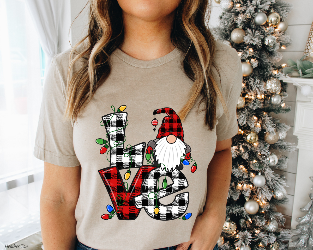 Love Gnome Red Black Plaid Christmas Lights 8483 DTF TRANSFER