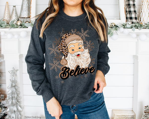 Believe Santa Leopard Hat Snowflakes 8450 DTF TRANSFER