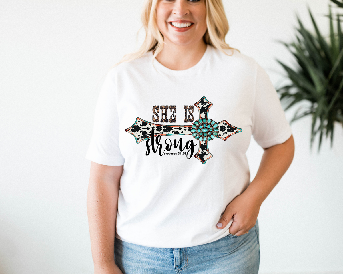 She Is Strong Cowhide Cross Leopard 112599 DTF TRANSFER