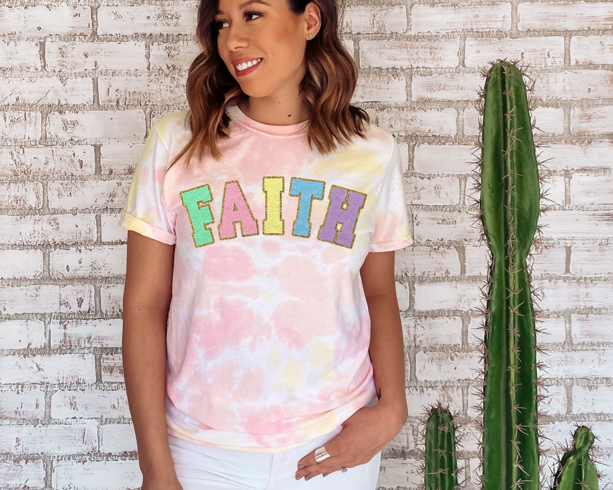 FAITH 7513 (pastels, mint green, pink, yellow, blue, purple glittery block letters) 112699 DTF TRANSFER