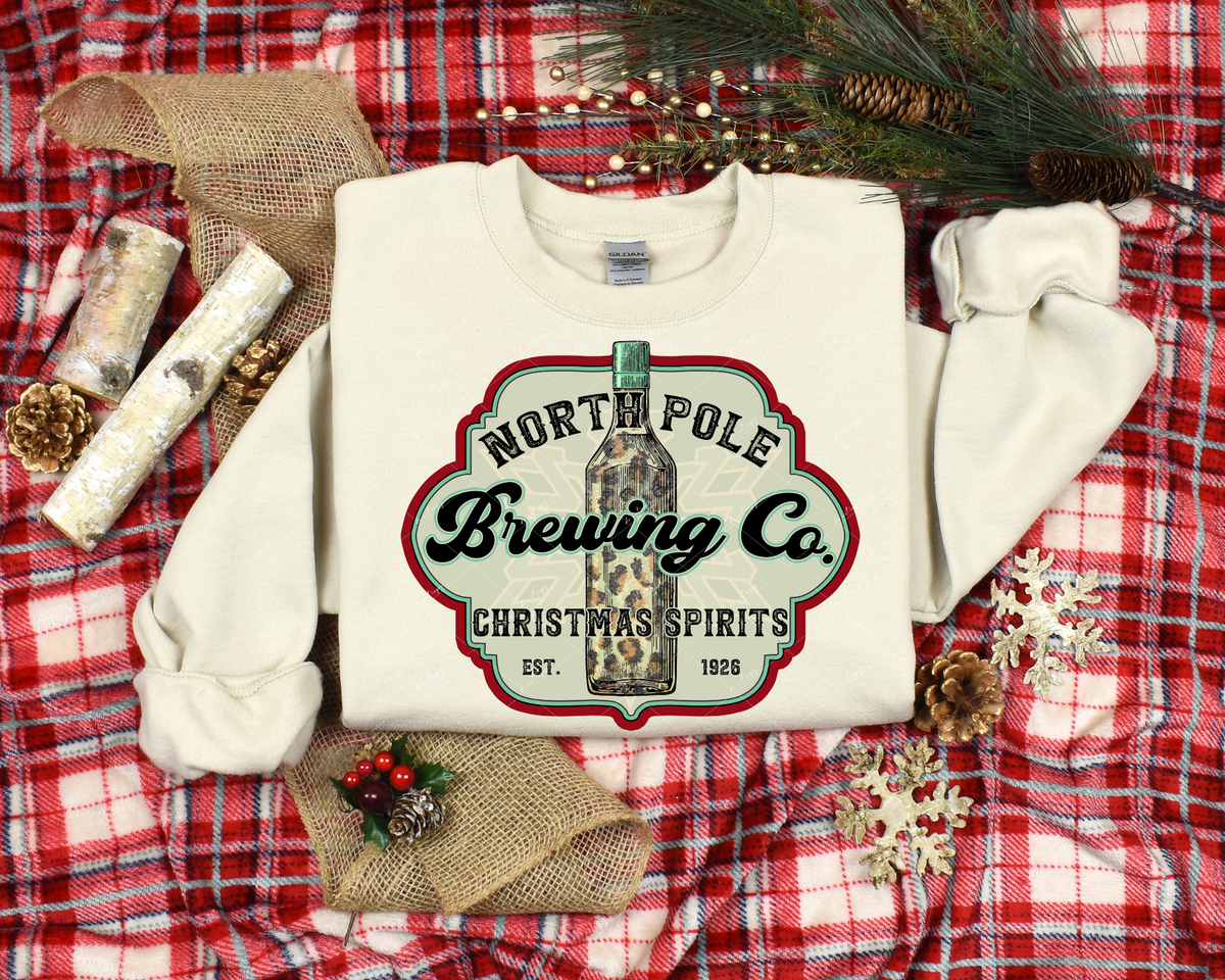 North Pole Brewing Co. Christmas Spirits (label design, with leopard print) 8672 DTF TRANSFER
