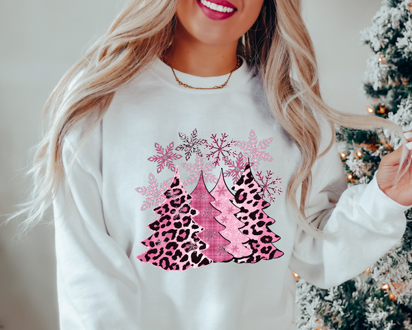 Pink Leopard Christmas Trees 8461 DTF TRANSFER