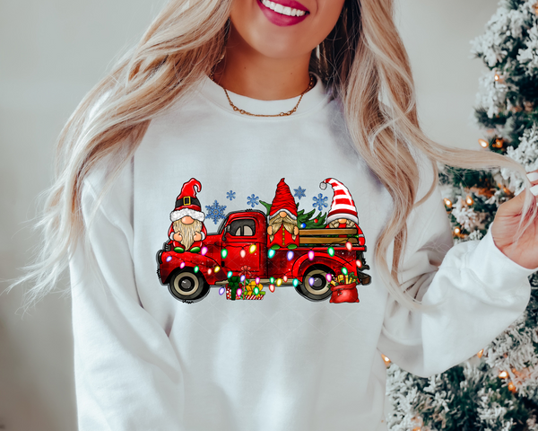Red Truck Gnomes Blue Snowflakes 8441 DTF TRANSFER