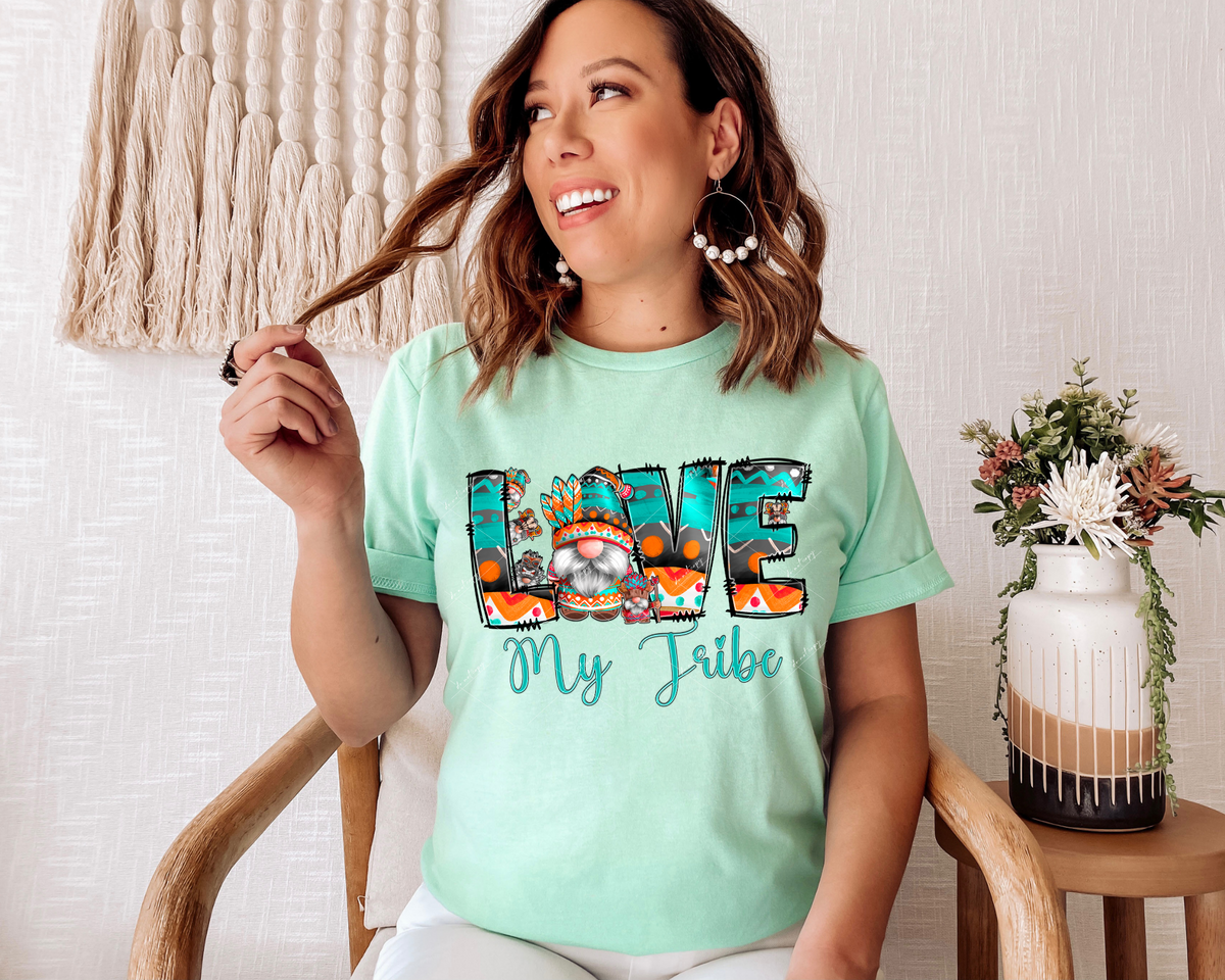 Love My Tribe (block lettering with western design, tribe gnomes, handwriting turquoise lettering) 1733 DTF TRANSFER