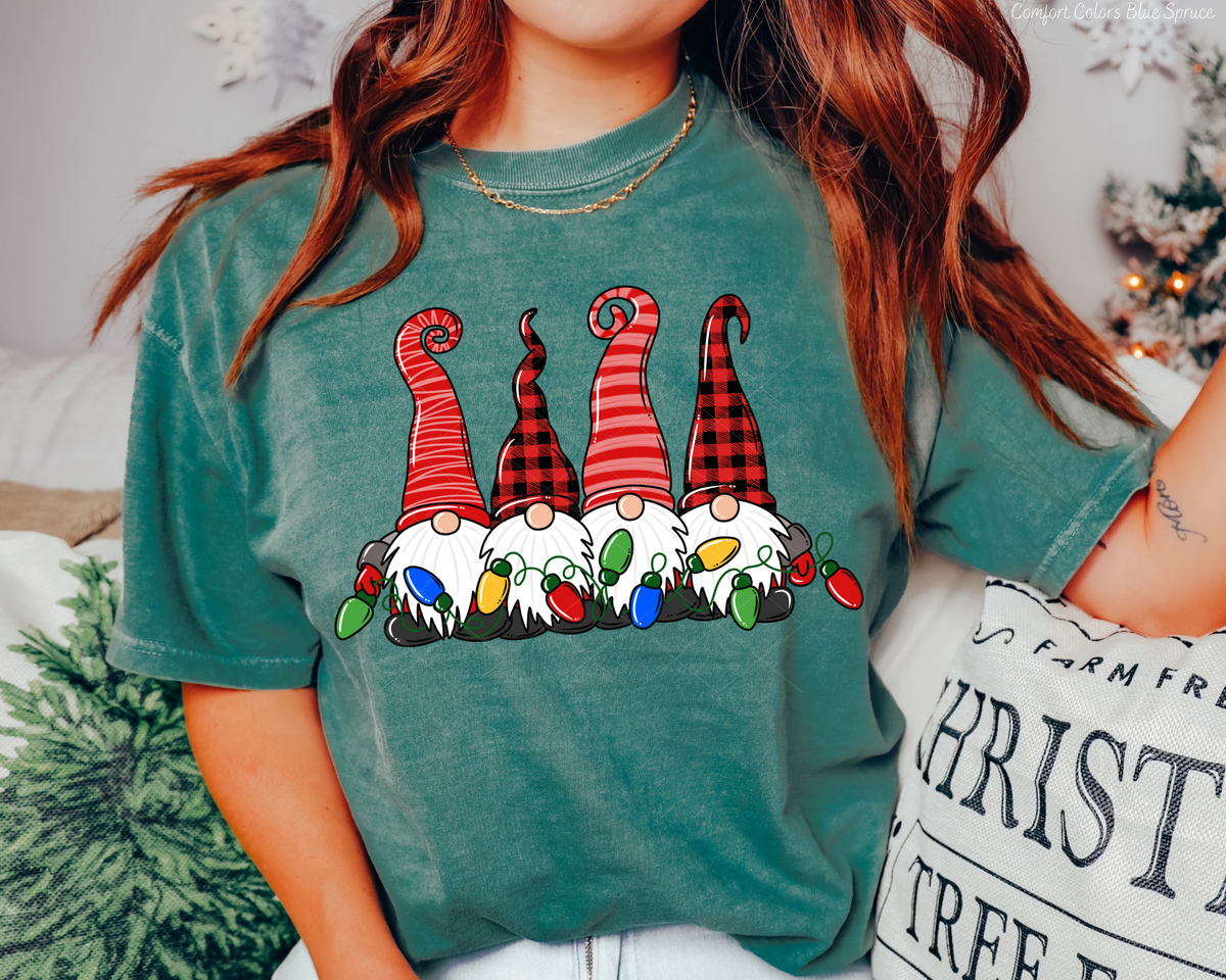 4 Gnomes Red Plaid Christmas Lights 6000 DTF TRANSFER