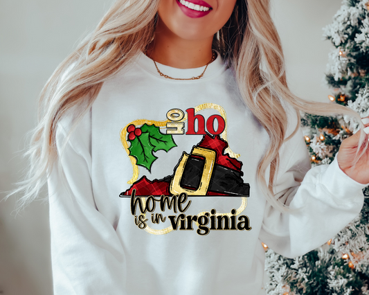 Ho Ho Home Is In Virginia Santa Belt State (Black Red Font) 1135 DTF TRANSFER