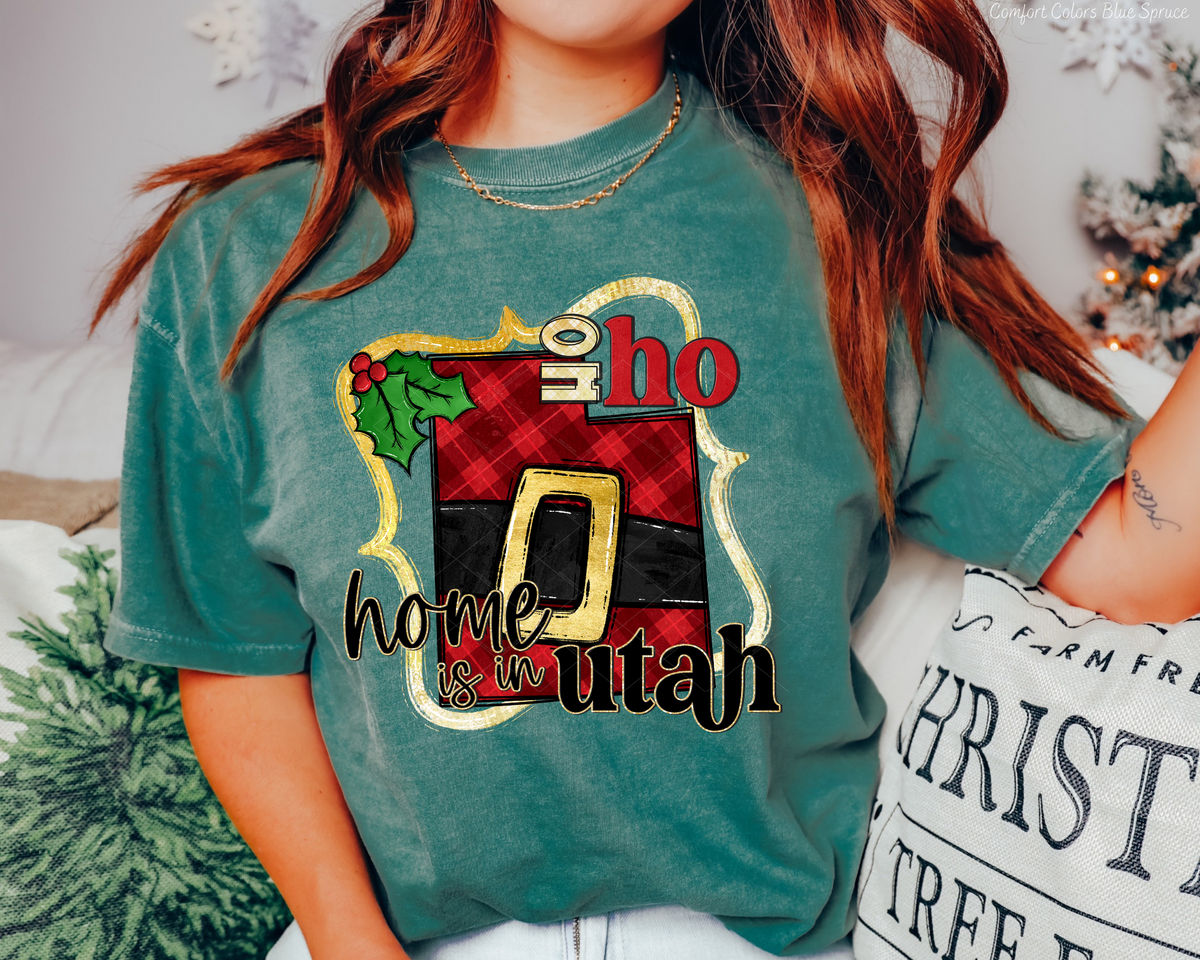 Ho Ho Home Is In Utah Santa Belt State (Black Red Font) 112498 DTF TRANSFER