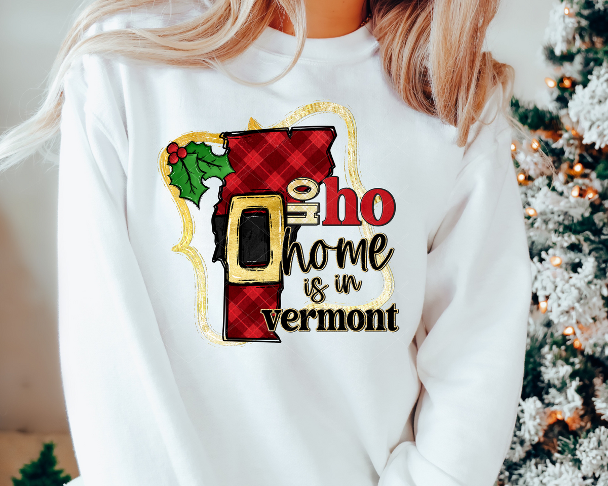 Ho Ho Home Is In Vermont Santa Belt State (Black Red Font) 112499 DTF TRANSFER