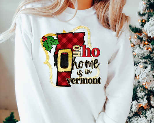 Ho Ho Home Is In Vermont Santa Belt State (Black Red Font) DTF TRANSFER